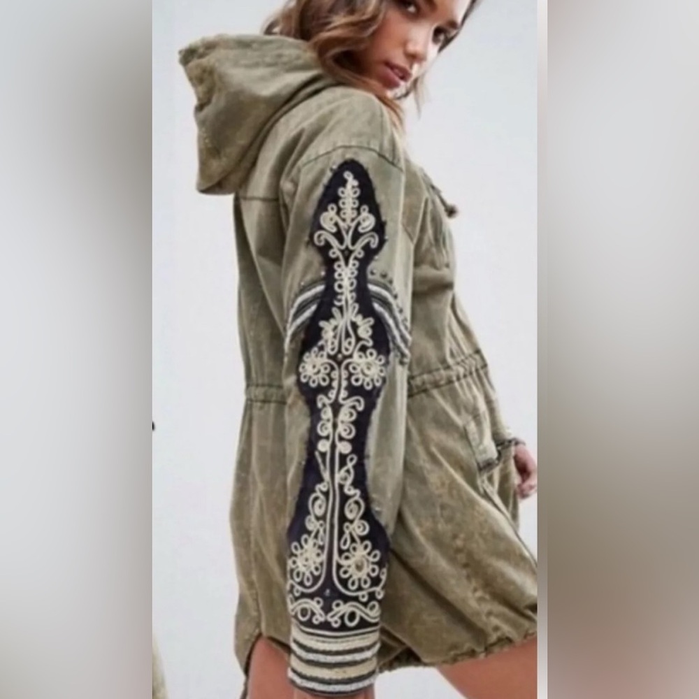 Free People Golden Quills jacket with embellished sleeves, small